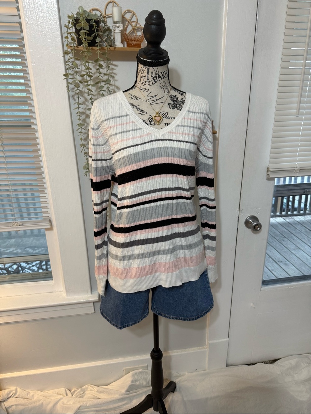 Y2K preppy cotton striped sweater with horizontal stripes